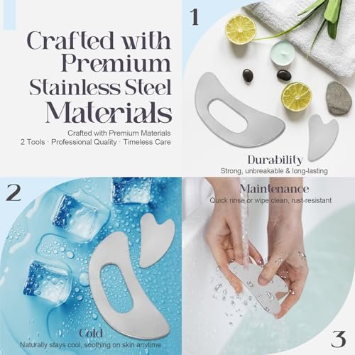 HTHLNG Gua Sha Gesichtsset aus Edelstahl – Großes Guasha-Werkzeug für Lymphdrainage, Cellulite-Massage, Schwellungsreduktion, Muskelregeneration & Body-Sculpting, Hautpflege-Geschenk