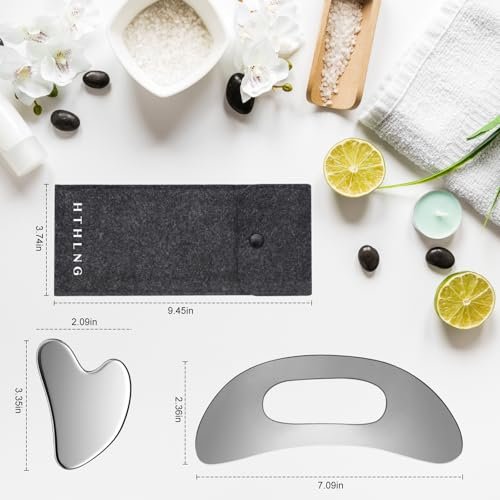 HTHLNG Gua Sha Gesichtsset aus Edelstahl – Großes Guasha-Werkzeug für Lymphdrainage, Cellulite-Massage, Schwellungsreduktion, Muskelregeneration & Body-Sculpting, Hautpflege-Geschenk