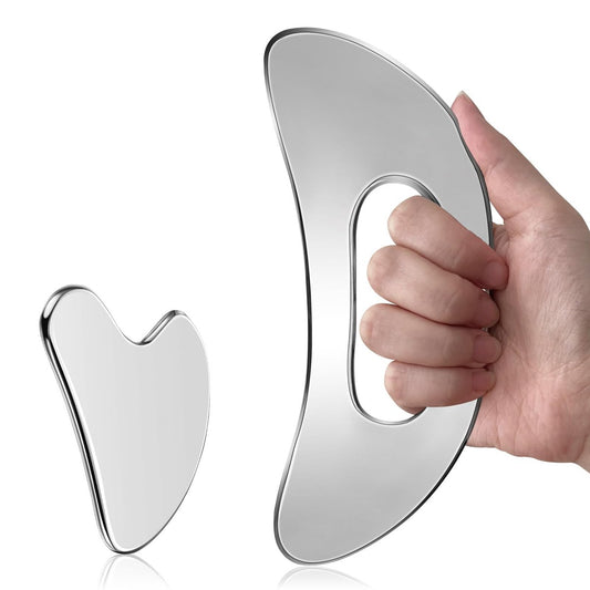 HTHLNG Gua Sha Gesichtsset aus Edelstahl – Großes Guasha-Werkzeug für Lymphdrainage, Cellulite-Massage, Schwellungsreduktion, Muskelregeneration & Body-Sculpting, Hautpflege-Geschenk