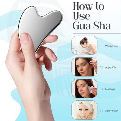 HTHLNG Gua Sha Gesichtsset aus Edelstahl – Großes Guasha-Werkzeug für Lymphdrainage, Cellulite-Massage, Schwellungsreduktion, Muskelregeneration & Body-Sculpting, Hautpflege-Geschenk
