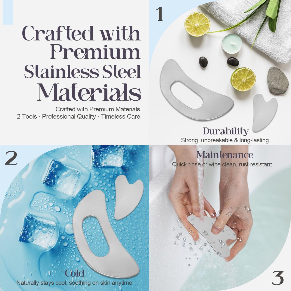 HTHLNG Gua Sha Gesichtsset aus Edelstahl – Großes Guasha-Werkzeug für Lymphdrainage, Cellulite-Massage, Schwellungsreduktion, Muskelregeneration & Body-Sculpting, Hautpflege-Geschenk