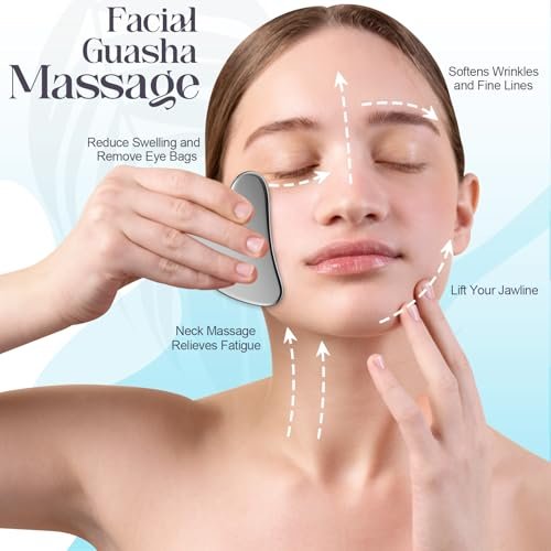 HTHLNG Gua Sha Gesichtsset aus Edelstahl – Großes Guasha-Werkzeug für Lymphdrainage, Cellulite-Massage, Schwellungsreduktion, Muskelregeneration & Body-Sculpting, Hautpflege-Geschenk