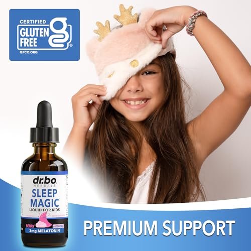 DR. BO Liquid Melatonin Kids Sleep Aid – Sleep Magic Kids Melatonin Liquid 3mg Berry Drops mit D3 und L-Theanin – Natürliche Einschlafhilfe für Kinder, Reiseessentials 60 ml