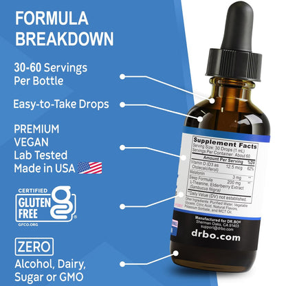 DR. BO Liquid Melatonin Kids Sleep Aid – Sleep Magic Kids Melatonin Liquid 3mg Berry Drops mit D3 und L-Theanin – Natürliche Einschlafhilfe für Kinder, Reiseessentials 60 ml