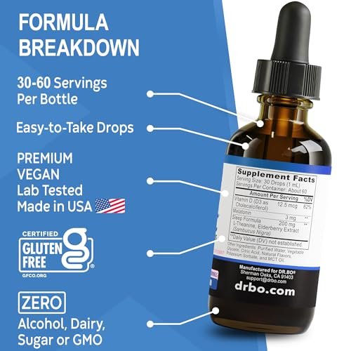 DR. BO Liquid Melatonin Kids Sleep Aid – Sleep Magic Kids Melatonin Liquid 3mg Berry Drops mit D3 und L-Theanin – Natürliche Einschlafhilfe für Kinder, Reiseessentials 60 ml