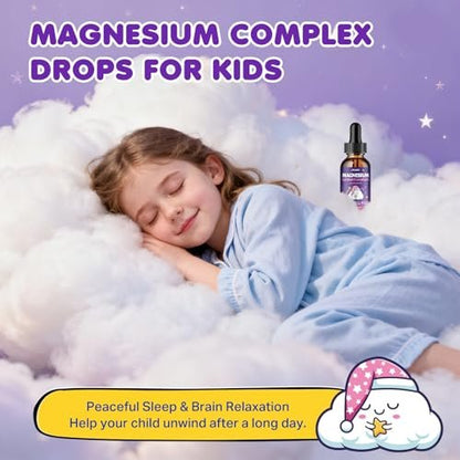 Magnesium Glycinat Flüssig für Kinder – Magnesium Bisglycinat Tropfen mit L-Theanin, Kamille & Vitamin B6, B12, C, D3 für Schlaf, Entspannung, Immununterstützung, Ruhe & Konzentration – 60 ml, Erdbeergeschmack