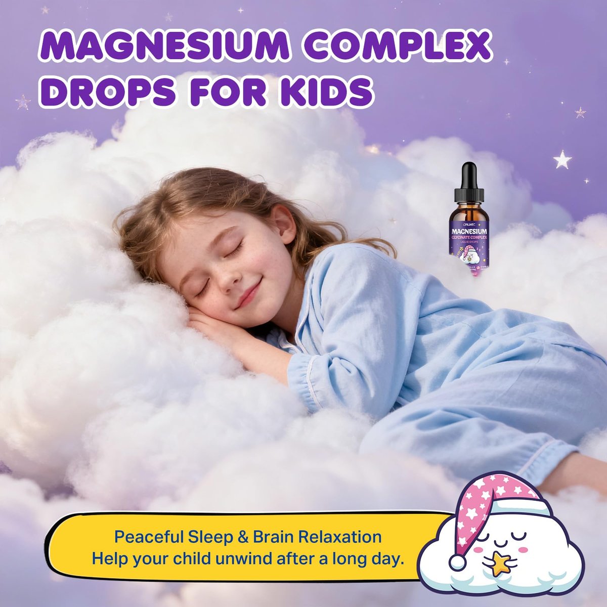 Magnesium Glycinat Flüssig für Kinder – Magnesium Bisglycinat Tropfen mit L-Theanin, Kamille & Vitamin B6, B12, C, D3 für Schlaf, Entspannung, Immununterstützung, Ruhe & Konzentration – 60 ml, Erdbeergeschmack