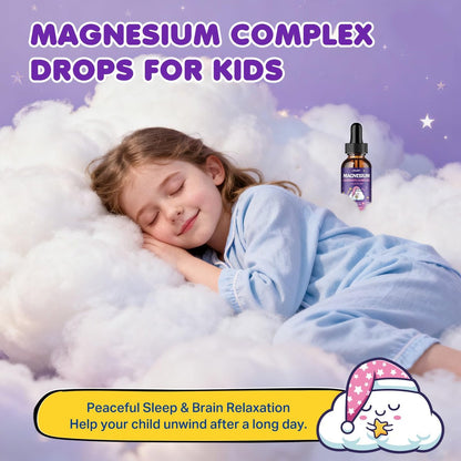 Magnesium Glycinat Flüssig für Kinder – Magnesium Bisglycinat Tropfen mit L-Theanin, Kamille & Vitamin B6, B12, C, D3 für Schlaf, Entspannung, Immununterstützung, Ruhe & Konzentration – 60 ml, Erdbeergeschmack