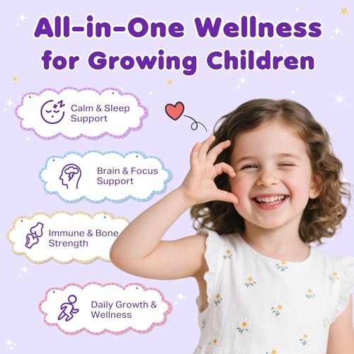 Magnesium Glycinat Flüssig für Kinder – Magnesium Bisglycinat Tropfen mit L-Theanin, Kamille & Vitamin B6, B12, C, D3 für Schlaf, Entspannung, Immununterstützung, Ruhe & Konzentration – 60 ml, Erdbeergeschmack