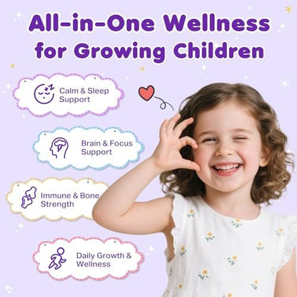 Magnesium Glycinat Flüssig für Kinder – Magnesium Bisglycinat Tropfen mit L-Theanin, Kamille & Vitamin B6, B12, C, D3 für Schlaf, Entspannung, Immununterstützung, Ruhe & Konzentration – 60 ml, Erdbeergeschmack