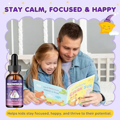 Magnesium Glycinat Flüssig für Kinder – Magnesium Bisglycinat Tropfen mit L-Theanin, Kamille & Vitamin B6, B12, C, D3 für Schlaf, Entspannung, Immununterstützung, Ruhe & Konzentration – 60 ml, Erdbeergeschmack