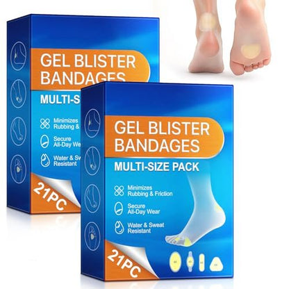 Blasenpflaster für die Füße, Hydrokolloid-Blasenpräventionspads, wasserdichtes Polster-Gelband für Laufen, Wandern, Ferse, Knöchel, Blasenprävention & Erholung, 2er-Pack (42 Stück)