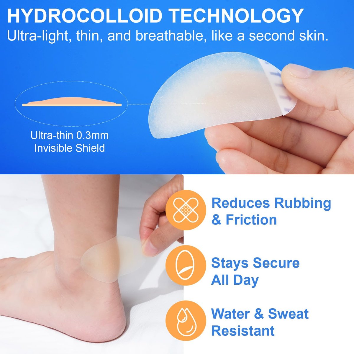 Blasenpflaster für die Füße, Hydrokolloid-Blasenpräventionspads, wasserdichtes Polster-Gelband für Laufen, Wandern, Ferse, Knöchel, Blasenprävention & Erholung, 2er-Pack (42 Stück)