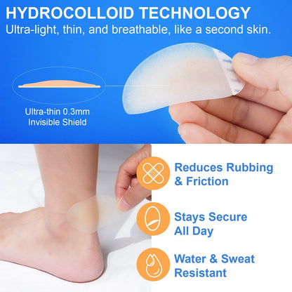 Blasenpflaster für die Füße, Hydrokolloid-Blasenpräventionspads, wasserdichtes Polster-Gelband für Laufen, Wandern, Ferse, Knöchel, Blasenprävention & Erholung, 2er-Pack (42 Stück)