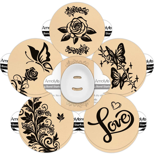 Amolyfe Dexcom G7 Tattoo Over Patches – Wasserdicht, 10er-Pack, stoßfest mit Hartschale, atmungsaktiv, medizinisches Klebeband, 15-Tage CGM-Schutz (Tattoo Rose)