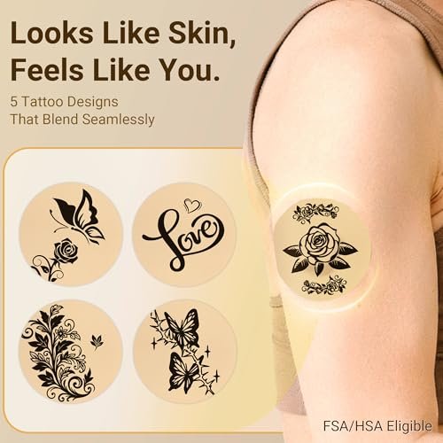 Amolyfe Dexcom G7 Tattoo Over Patches – Wasserdicht, 10er-Pack, stoßfest mit Hartschale, atmungsaktiv, medizinisches Klebeband, 15-Tage CGM-Schutz (Tattoo Rose)