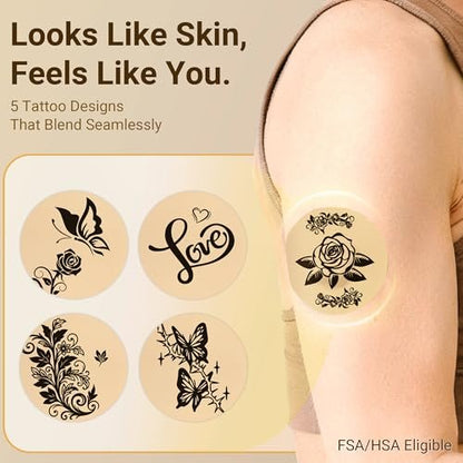 Amolyfe Dexcom G7 Tattoo Over Patches – Wasserdicht, 10er-Pack, stoßfest mit Hartschale, atmungsaktiv, medizinisches Klebeband, 15-Tage CGM-Schutz (Tattoo Rose)