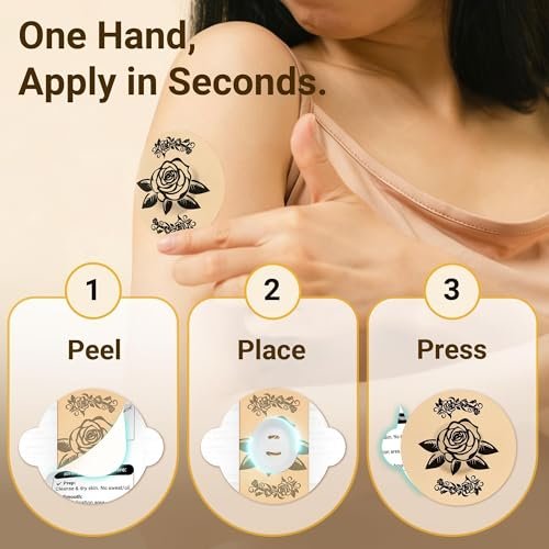 Amolyfe Dexcom G7 Tattoo Over Patches – Wasserdicht, 10er-Pack, stoßfest mit Hartschale, atmungsaktiv, medizinisches Klebeband, 15-Tage CGM-Schutz (Tattoo Rose)
