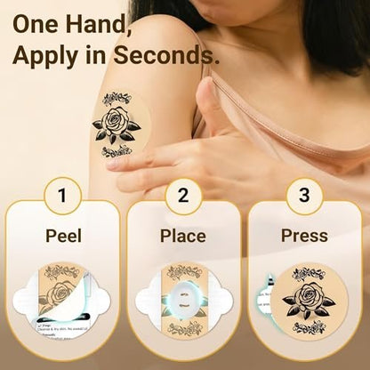 Amolyfe Dexcom G7 Tattoo Over Patches – Wasserdicht, 10er-Pack, stoßfest mit Hartschale, atmungsaktiv, medizinisches Klebeband, 15-Tage CGM-Schutz (Tattoo Rose)