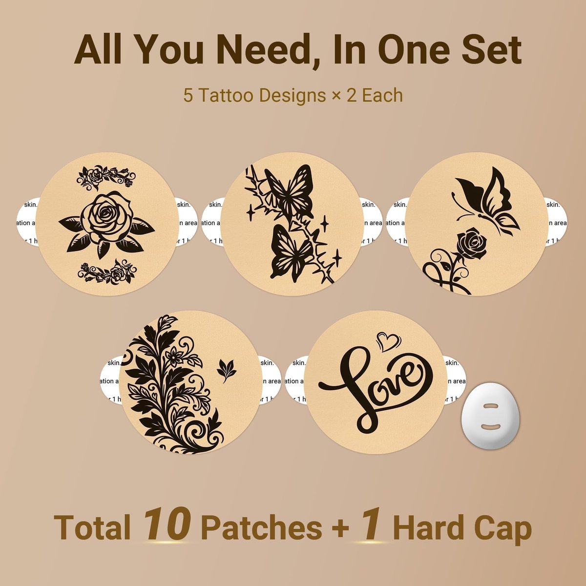 Amolyfe Dexcom G7 Tattoo Over Patches – Wasserdicht, 10er-Pack, stoßfest mit Hartschale, atmungsaktiv, medizinisches Klebeband, 15-Tage CGM-Schutz (Tattoo Rose)