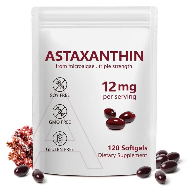 Astaxanthin 12mg, 120 Weichkapseln, 4-Monatsvorrat, Hochwertiges Astaxanthin Antioxidans zur Unterstützung von Augen-, Immun-, Gelenk-, Hautgesundheit und innerer Durchblutung