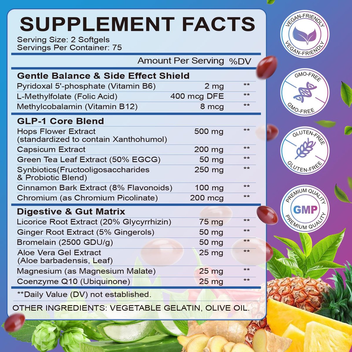 GLP-1 Natürlicher Aktivator Formula für Frauen & Männer – Mit Probiotika, Hopfen, Grüntee für Energie, Darmgesundheit, Hunger- & Stoffwechselunterstützung, 150 Kapseln