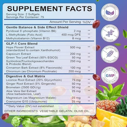 GLP-1 Natürlicher Aktivator Formula für Frauen & Männer – Mit Probiotika, Hopfen, Grüntee für Energie, Darmgesundheit, Hunger- & Stoffwechselunterstützung, 150 Kapseln