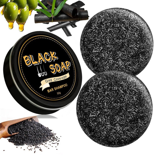 Graue Haare Rückgängig Machen: Schwarze Seife für Haare & Bart – 2er-Pack Dunkelnde Shampoo-Bar