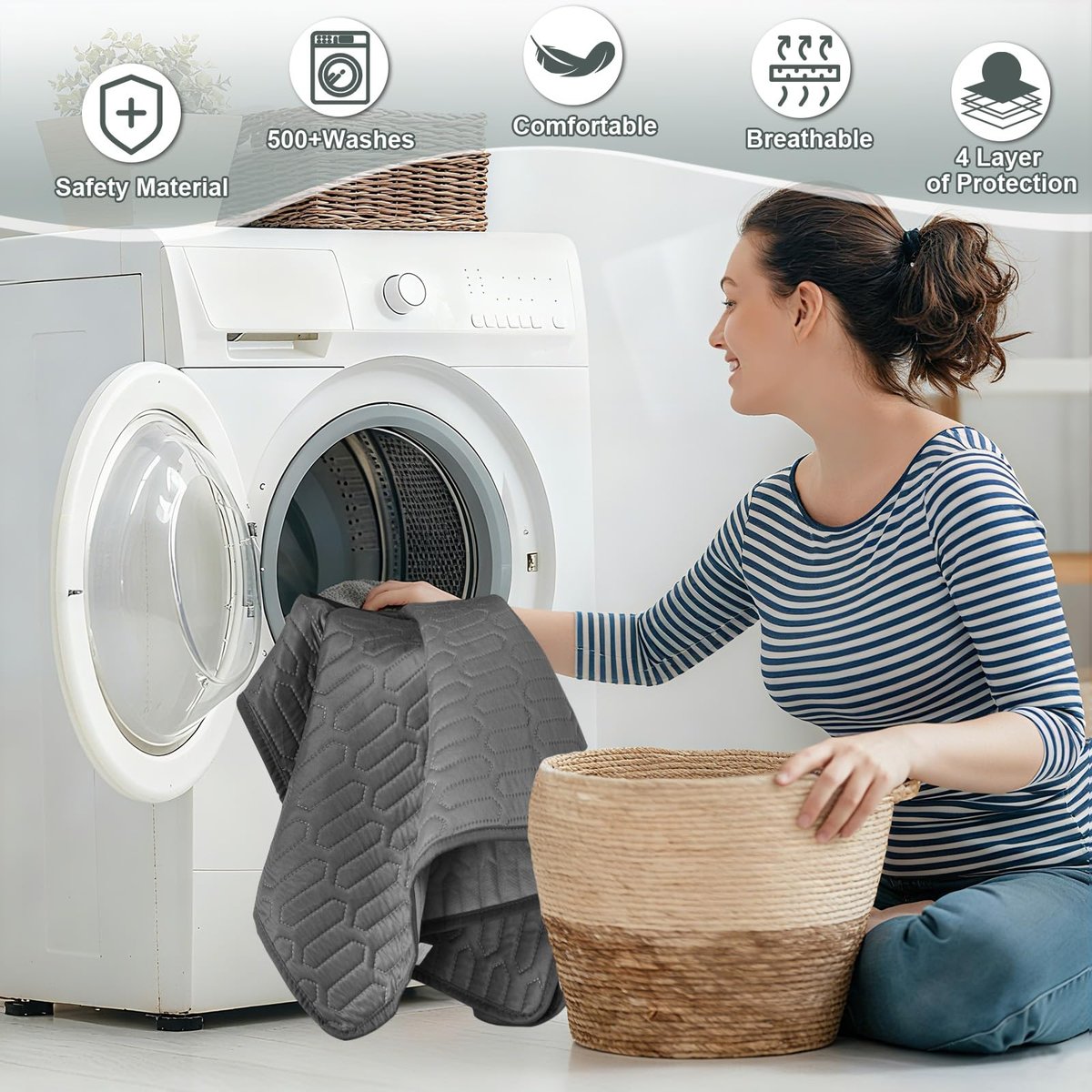 Waschbare Unterlagen (34x36 Zoll) - Wasserdichte wiederverwendbare Bettunterlagen, saugstarke Inkontinenz-Einlagen für Erwachsene, Kinder, Senioren und Haustiere, auslaufsichere & rutschfeste Matratzenauflage gegen Bettnässen