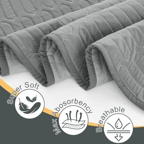 Waschbare Unterlagen (34x36 Zoll) - Wasserdichte wiederverwendbare Bettunterlagen, saugstarke Inkontinenz-Einlagen für Erwachsene, Kinder, Senioren und Haustiere, auslaufsichere & rutschfeste Matratzenauflage gegen Bettnässen