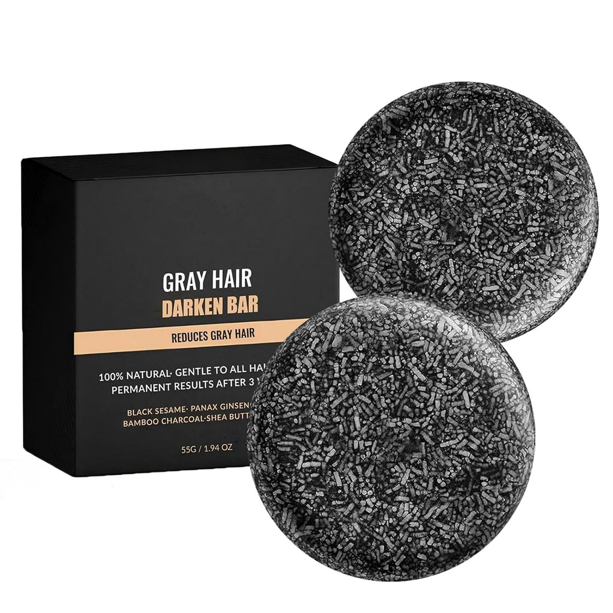 F FENG PEI Schwarzes Shampoo-Bar für Haar & Bart – Natürliche Nachdunklung, Grauhaarabdeckung, Tiefenreinigung & Pflege der Kopfhaut, 2er-Pack