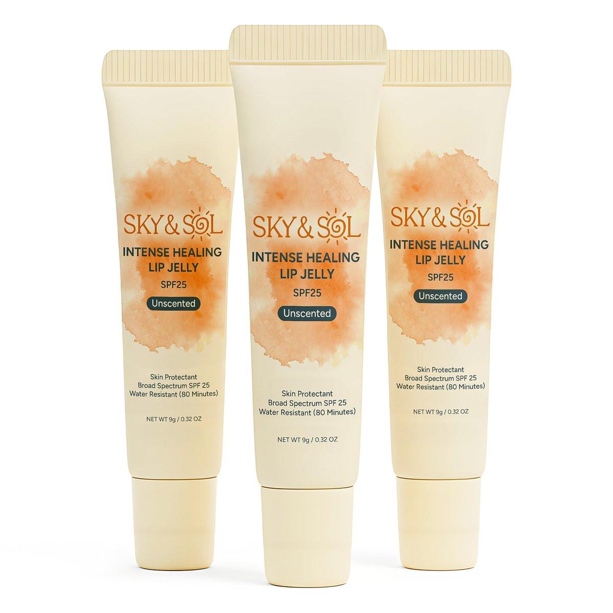 Sky & Sol Lippenbalsam SPF 25 – 3er-Pack Natürliche, feuchtigkeitsspendende Lippenjelly mit Breitband-Sonnenschutz und Primer, Wasserbeständig für Geschmeidige, Volle & Rosige Lippen