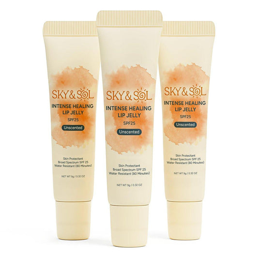 Sky & Sol Lippenbalsam SPF 25 – 3er-Pack Natürliche, feuchtigkeitsspendende Lippenjelly mit Breitband-Sonnenschutz und Primer, Wasserbeständig für Geschmeidige, Volle & Rosige Lippen