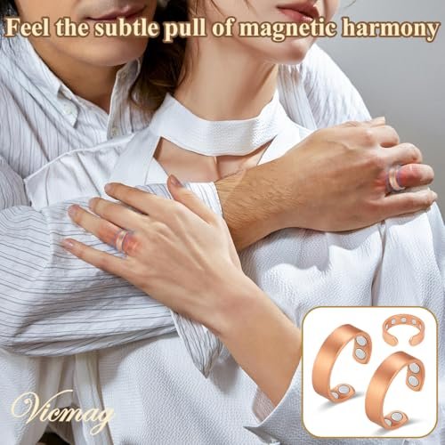 Vicmag 2 Stück Magnetische Kupferringe für Damen und Herren – 99,99 % reiner Kupferring mit 9-fach Magneten, verstellbar, Geschenk