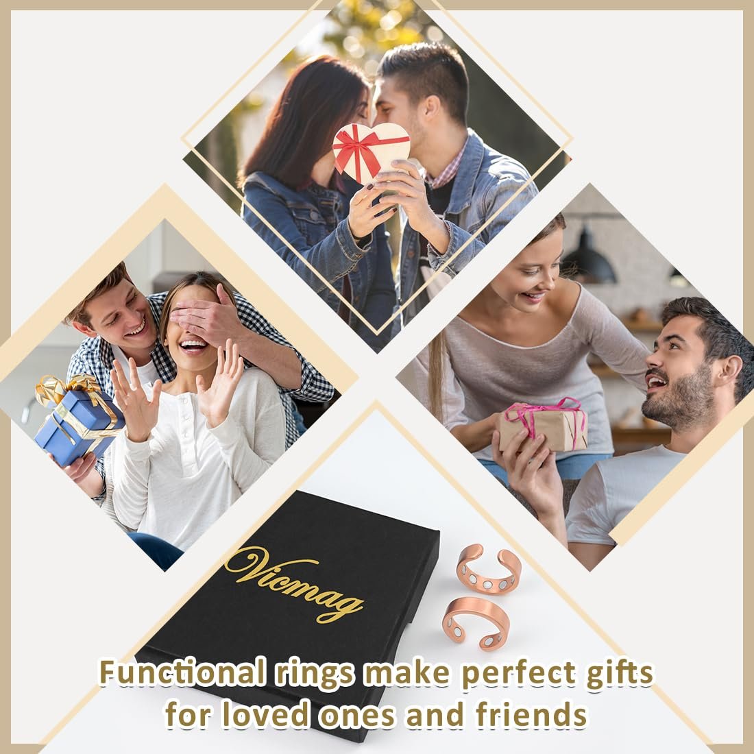 Vicmag 2 Stück Magnetische Kupferringe für Damen und Herren – 99,99 % reiner Kupferring mit 9-fach Magneten, verstellbar, Geschenk