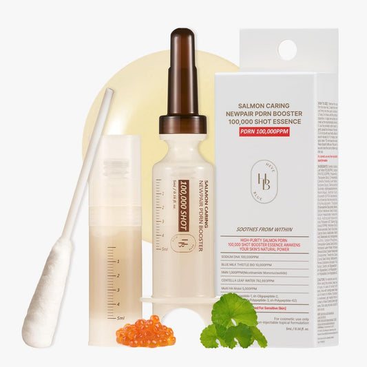 HEVEBLUE Salmon Caring Centella New Pair PDRN Booster 100,000 Shot Essence (1 Stück) – Salmon PDRN, Hautregeneration und Verjüngung, verfeinerte Hautstruktur, geringe Reizung, Koreanische Hautpflege, K-Beauty