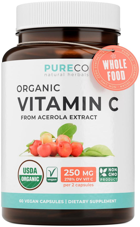 Bio Vitamin C Supplement – Acerola Vitamin C aus Vollwertkost für Immununterstützung und saisonales Wohlbefinden mit natürlichen Bioflavonoiden, Polyphenolen und Cofaktoren (1-Monats-Vorrat)