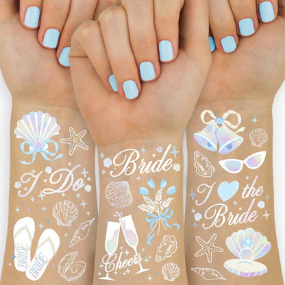 xo, Fetti Seashells + Wedding Bells Tattoos – 60 Designs für Junggesellinnenabschied, Brautparty, Strandparty, Brautjungfern-Geschenke