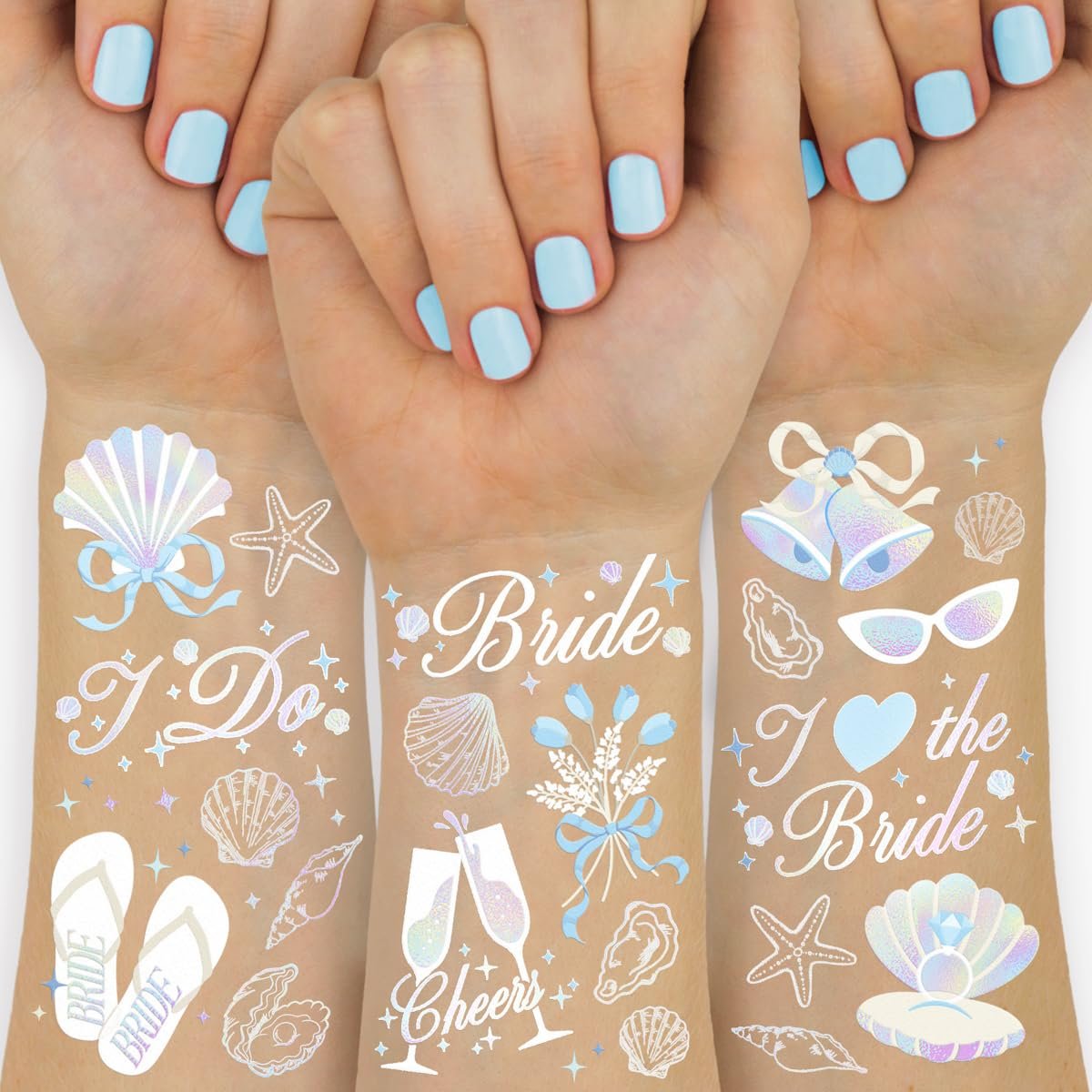 xo, Fetti Seashells + Wedding Bells Tattoos – 60 Designs für Junggesellinnenabschied, Brautparty, Strandparty, Brautjungfern-Geschenke