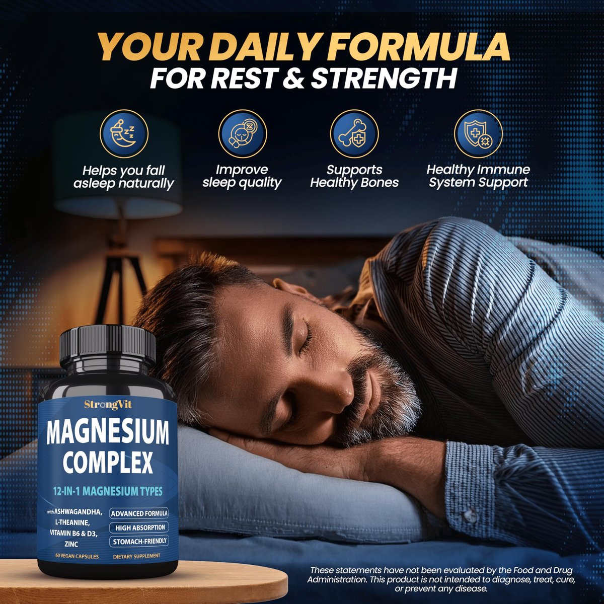 1000 mg Magnesium Komplex für Frauen und Männer - 12-in-1 Magnesiumpräparat mit Ashwagandha, Zink, D3, L-Theanin - Leicht zu schlucken, hohe Absorption, Schlafunterstützung & Stressabbau (60 Kapseln)