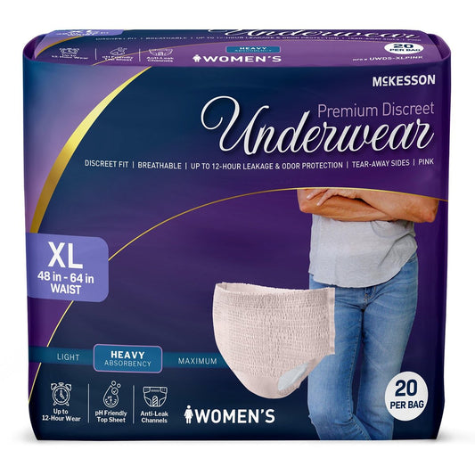 McKesson Premium Diskrete Inkontinenzunterwäsche für Damen (20 Erwachsenenwindeln) – Anziehbare Einweg-Inkontinenzslips, Aufreißnähte, Hohe Saugfähigkeit, 12-Stunden-Schutz vor Auslaufen und Geruch – X-Large, 48-64 Zoll