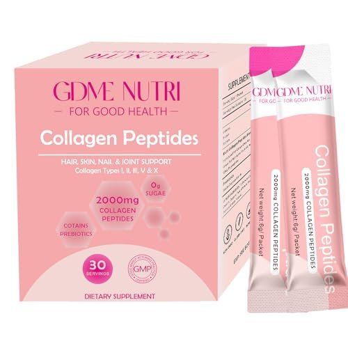 GDMENUTRI Multi-Kollagen-Peptid-Pulver für Frauen und Männer - Typ I, II, III, V, X - Hydrolysierte Kollagenpeptide, unterstützt Haut, Haare, Nägel & Gelenke - Weidehaltung, ohne Gentechnik, 30 Portionsbeutel