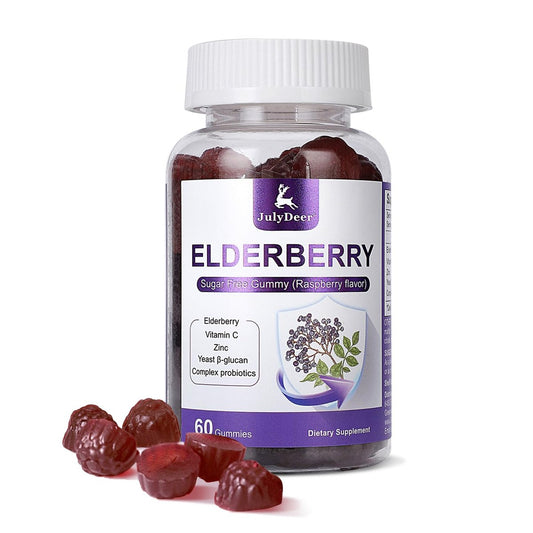 60 Gummis Holunderbeeren – Immununterstützung für Erwachsene und Kinder ab 4 Jahren, 5-in-1 mit Vitamin C, Zink, Hefe-Beta-Glucan, Probiotika-Komplex, natürliches Holunderpräparat, Nicht-GVO, Glutenfrei