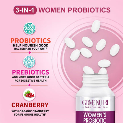 GDMENUTRI Frauen Probiotika, 120 Tabletten, 120 Milliarden KBE, 18 Stämme, mit organischem Prebiotikum Cranberry, Probiotikum für Verdauung, Immunsystem, Frauengesundheit, Soja-, Gluten- und Milchfrei