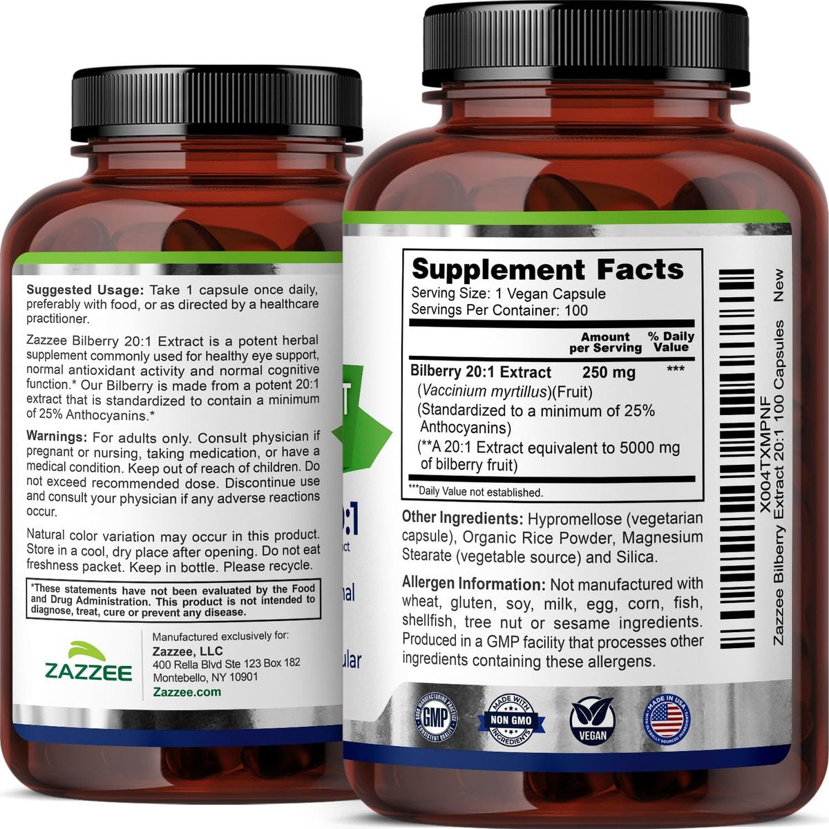 Zazzee Extra Starkes Heidelbeere 20:1 Extrakt, 25% Anthocyane, 100 vegane Kapseln, 3+ Monate Vorrat, Vaccinium Myrtillus, Augengesundheit, Sehkraft & Antioxidantien, Nicht-GVO, Hergestellt in den USA