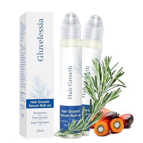 Gluvelessia Haarwuchs Serum Roll-On mit Rosmarin – Fördert dickeres, volleres Haar – Clean, nicht fettend – Haarausfall-Unterstützung für Männer & Frauen – Sägepalme – 0,84 Fl Oz (2er-Pack)