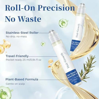 Gluvelessia Haarwuchs Serum Roll-On mit Rosmarin – Fördert dickeres, volleres Haar – Clean, nicht fettend – Haarausfall-Unterstützung für Männer & Frauen – Sägepalme – 0,84 Fl Oz (2er-Pack)