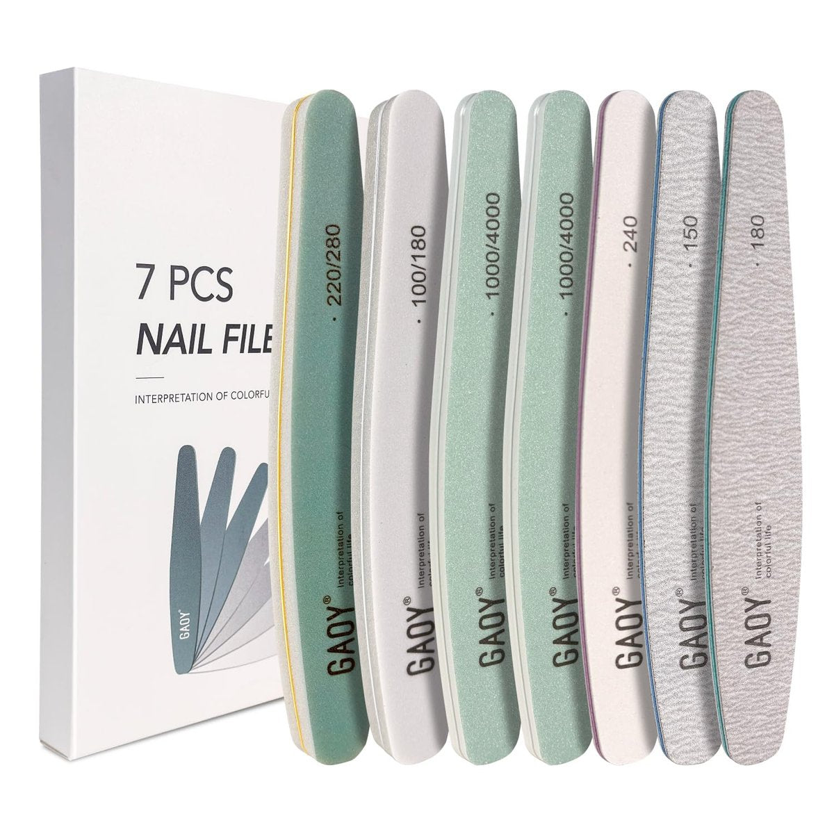 GAOY Nagelfeilen und Buffer, 7-teiliges Nagelfeilen-Set mit Glanzpolierer, Feilen für Naturnägel, Maniküre-Werkzeuge und Pediküre-Zubehör für DIY-Salon zu Hause