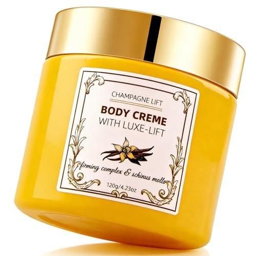 Xaninp Champagner Festigende Körpercreme – Lifting-Creme mit rosa Pfeffer & Festigungskomplex für tiefe Feuchtigkeitsversorgung & glättende Feuchtigkeitspflege, hilft die Hautelastizität zu verbessern für Arme, Beine & Körper, Vanilleduft