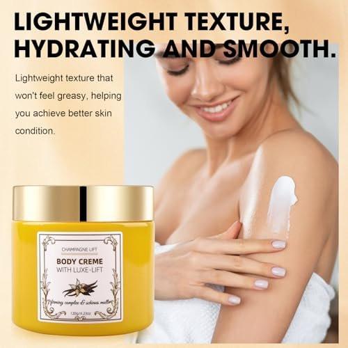Xaninp Champagner Festigende Körpercreme – Lifting-Creme mit rosa Pfeffer & Festigungskomplex für tiefe Feuchtigkeitsversorgung & glättende Feuchtigkeitspflege, hilft die Hautelastizität zu verbessern für Arme, Beine & Körper, Vanilleduft